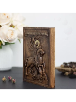 Святой Георгий Победоносец икона деревянная резная, бук