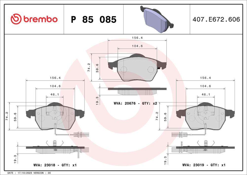 BREMBO - P85085-BRB - Brake Pad Set, disc brake