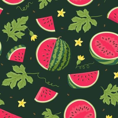 Арбуз и кусочки на зеленом фоне