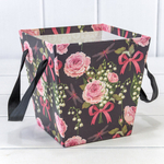 Коробка Ваза для цветов 14.5х14.5х15 см "Ландыши и розы" с ручками (Черный)