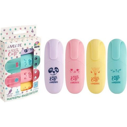 Набор текстовыделителей deVENTE 100% Cute" 4 цв., 1-5мм, мини, пастель