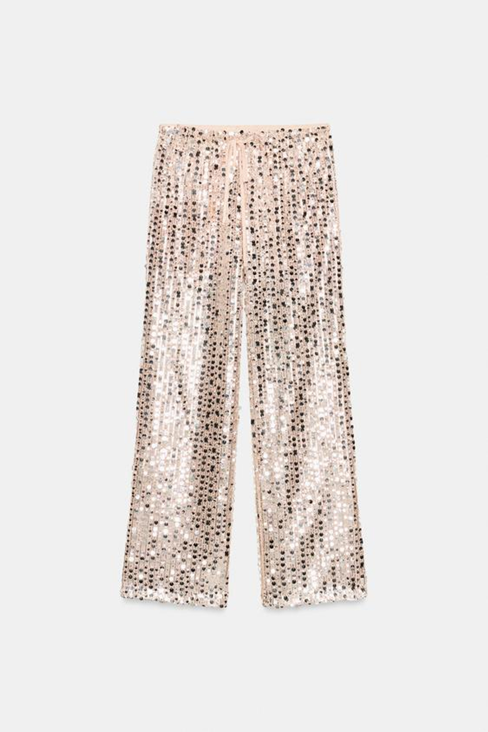 ZARA СТРУЯЩИЕСЯ БРЮКИ С ПАЙЕТКАМИ, СЕРЕБРИСТЫЙ