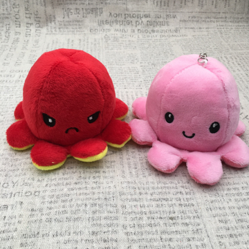 Мягкая игрушка-брелок "Осьминог-перевертыш" (крас.-роз.)