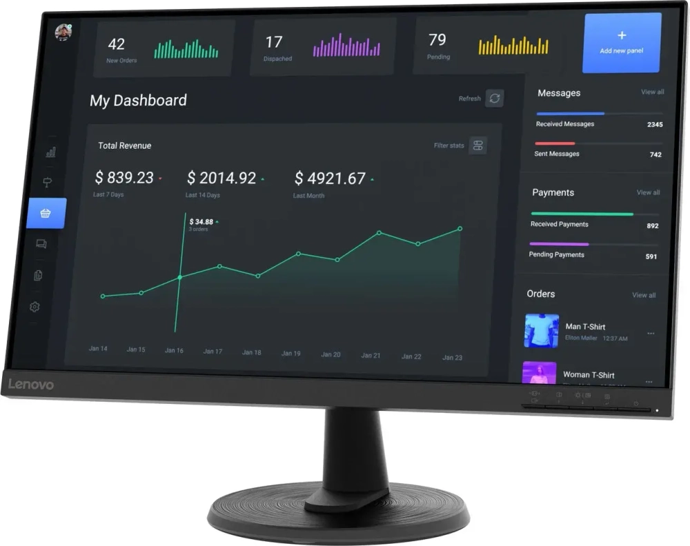 Монитор Lenovo C24-40 23,8 inch FHD Monitor (VA Panel, 75Hz, 4ms, HDMI, VGA, 3-side borderless) - Tilt Stand
