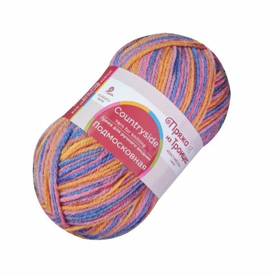 Пряжа "Подмосковная меланж", 50% шерсть, 50% акрил, 100гр-250м, Синий/оранжевый