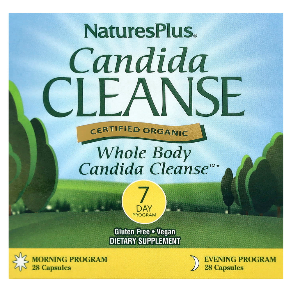 NaturesPlus, Очищение от кандиды, программа на 7 дней, 2 бутылочки по 28 капсул