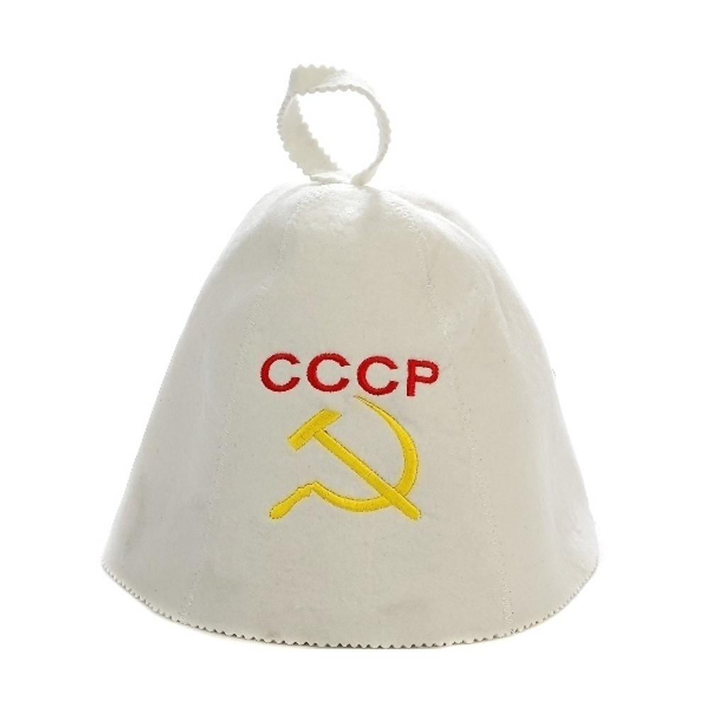 Шапка банная классическая с вышивкой СССР «Банные штучки», войлок 100%