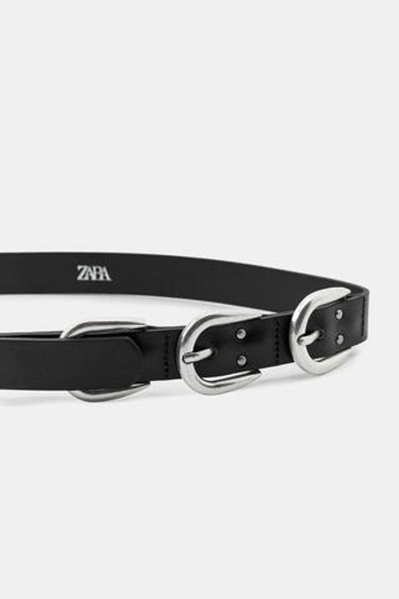 ZARA КОЖАНЫЙ РЕМЕНЬ С МНОЖЕСТВОМ ПРЯЖЕК, ЧЕРНЫЙ