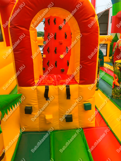 Коммерческий надувной батут «Страна Сафария» с крышей и двумя горками 12*6*6 м