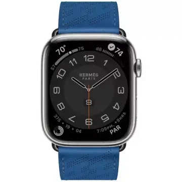 Apple Watch Hermès 45mm Silver Stainless Steel Case with H Diagonal Single Tour Bleu de France