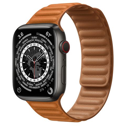 Умные часы Apple Watch Series 7 GPS + Cellular 45mm Space Black Titanium Case with Golden Brown Leather Link