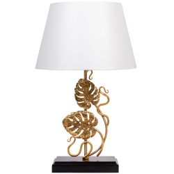 Настольная лампа Monstera Deliciosa (Монстера) Каштан Амбер с абажуром Сити Белый