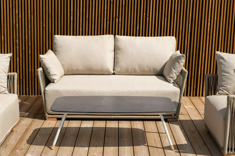 "Форли" лаунж-зона 4-местная плетеная из роупа (веревки), каркас алюминиевый светло-серый, роуп серо-коричневый