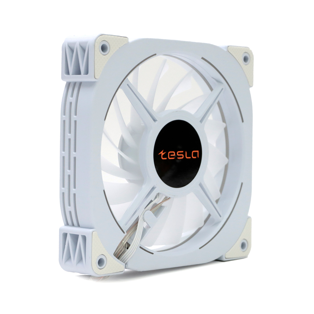 Вентилятор TESLA RGB120-XW, 120мм, 1200rpm, Molex, белый/RGB, 38CFM, 21дБ, антивибропрокладки, бесконечное зеркало, изменение скорости анимации подсветки (TSL-120-XW)