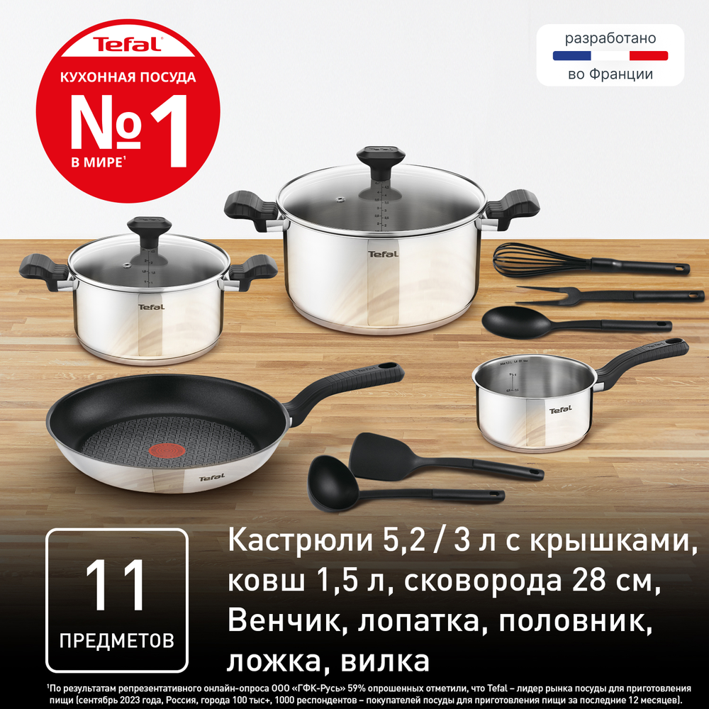 Набор посуды Tefal Comfort Max 11 предметов 1,4/2,9/5,1л 16/20/24/28см C973SB34