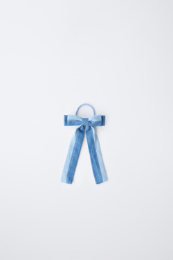 ZARA ДЖИНСОВАЯ РЕЗИНКА ДЛЯ ВОЛОС С БАНТОМ, СИНИЙ