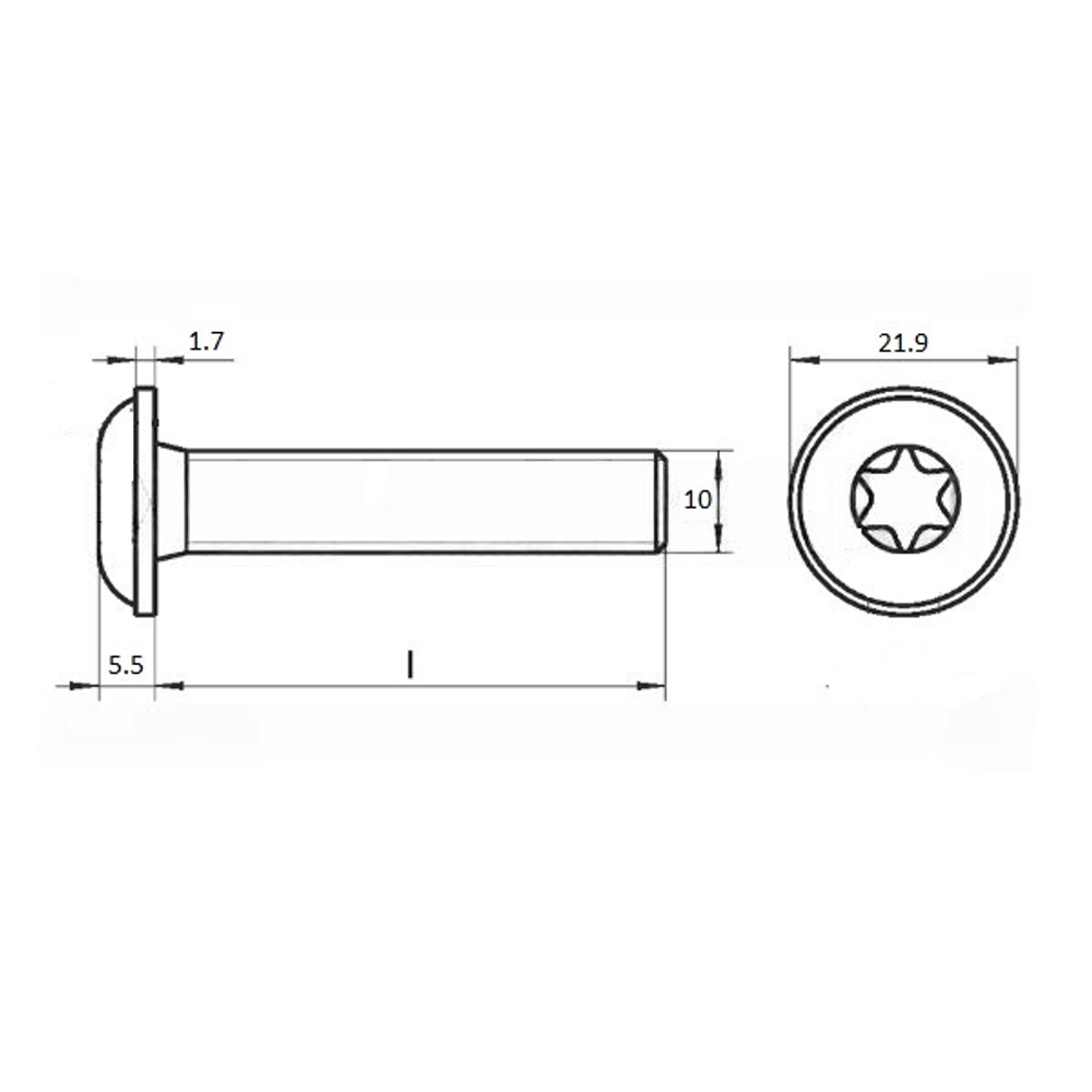 Винт шлиц TORX ИСО 7380-2 А2 M 10х90/90 Tх50 с полукруглой головкой с фланцем в упак  50 шт