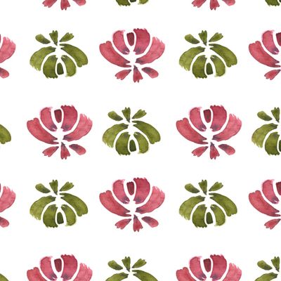 Красные и зеленые акварельные цветы.