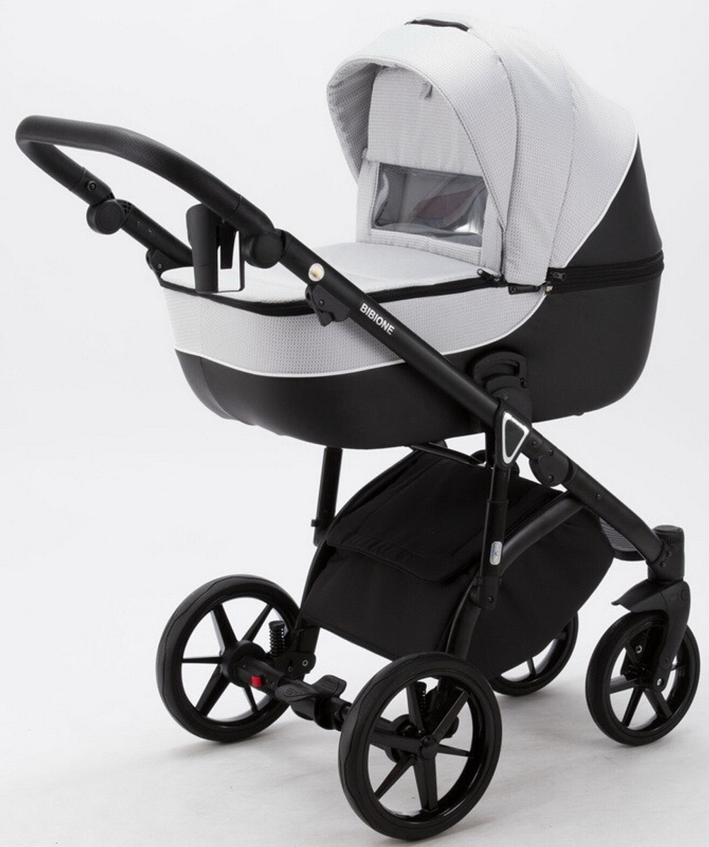 Детская коляска Adamex Bibione 2 в 1 BI-TSB11 (СВ.СЕР.ЖАКАРД+ЧЕРН.КОЖА)