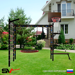 Уличная шведская стенка Sv Sport рукоход с комплектом турник прямой У5535К (Брусья/Стойка/Скамья/Гнездо 80см/Щит баскет/Кронш бокс/Сетка)