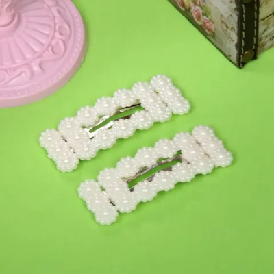 Зажимы для волос 2шт «New collection -Жемчужинки», прямоугольник, цвет белый, 7*2,5см