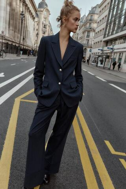 ZARA БРЮКИ В ТОНКУЮ ПОЛОСКУ С РЕМНЕМ, В ПОЛОСКУ