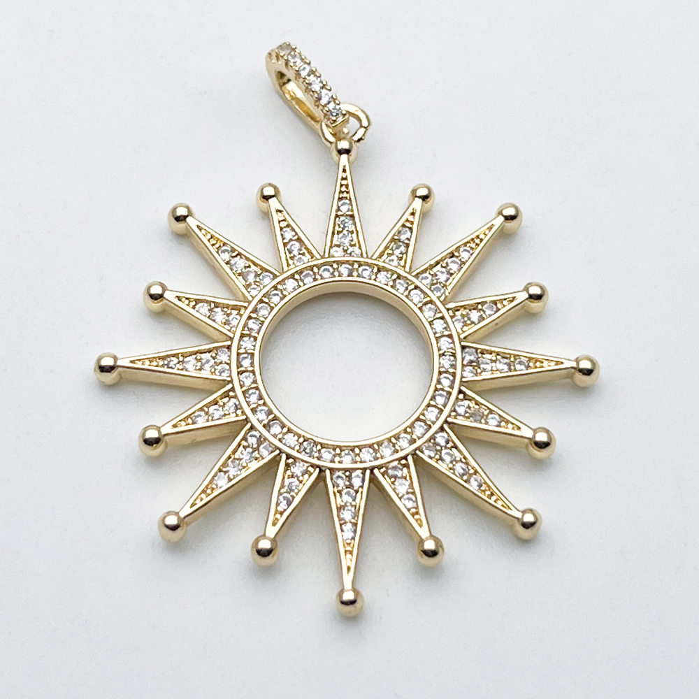 Подвеска Солнце, цвет золото, фианиты, размер 37*35 мм + бейл, цена за 1 шт