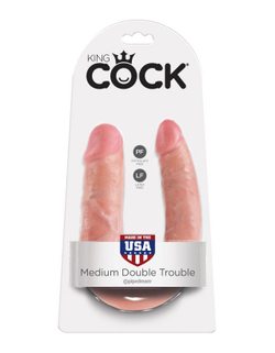 King Cock U-Shaped Medium Double Trouble Flesh - Двусторонний дилдо
