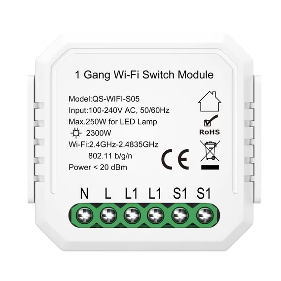 ST9000.500.01C WI-FI реле 1 канал,250W, IP20, L46xW46xH18, 230V, Белый AROUND