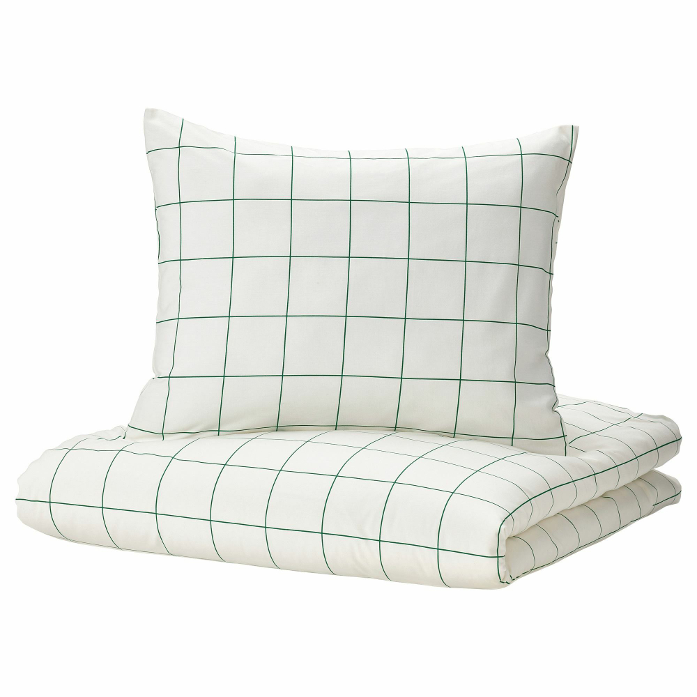 Комплект постельного белья IKEA VITKLOVER (ВИТКЛЕВЕР), Двуспальный, Белый в клетку, 240x220, 50x80 см