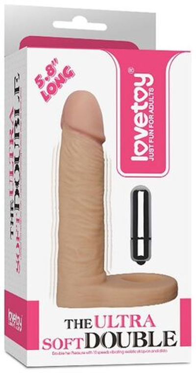 Реалистичная насадка для двойного проникновения с вибрацией - 14,7 см. (Цвет: телесный)