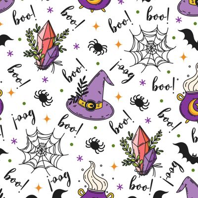 Хэллоуин - шляпа ведьмы, пауки, магические кристаллы