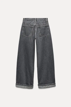 ZARA ДЖИНСЫ TRF RELAXED С НИЗКОЙ ПОСАДКОЙ И ОТВОРОТАМИ, СЕРЫЙ