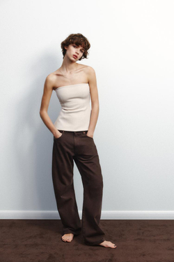 ZARA ТОП-БАНДО В СТИЛЕ ИНТЕРЛОК, ЭКРЮ