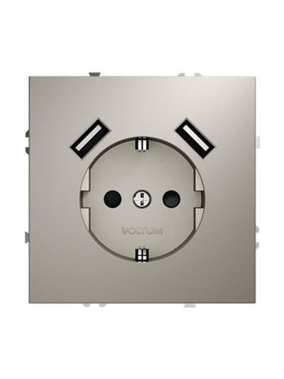 Розетка 1-м СП S70 16А с USB A+A с заземл. защ. шторки механизм кашемир Voltum VLS040403