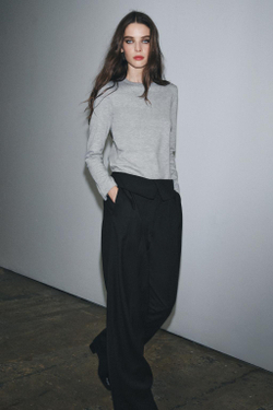 ZARA ФУТБОЛКА INTERLOCK С ДЛИННЫМИ РУКАВАМИ, СЕРЫЙ МЕЛАНЖ