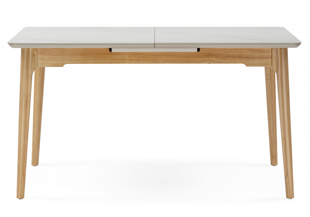 Керамический стол Woodville Halmar 140(180)x80 белый спеченный камень, светлое дерево