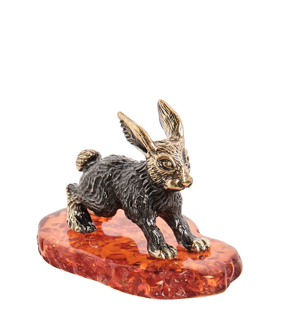 Народные промыслы AM-1531 Фигурка «Заяц полевой» (латунь, янтарь)