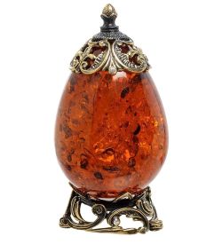 Народные промыслы AM-1779 Фигурка «Яйцо на подставке» (латунь, янтарь)