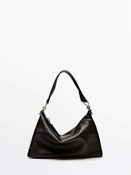 Massimo Dutti Маленькая сумка из кожи наппа с отделениями, черный