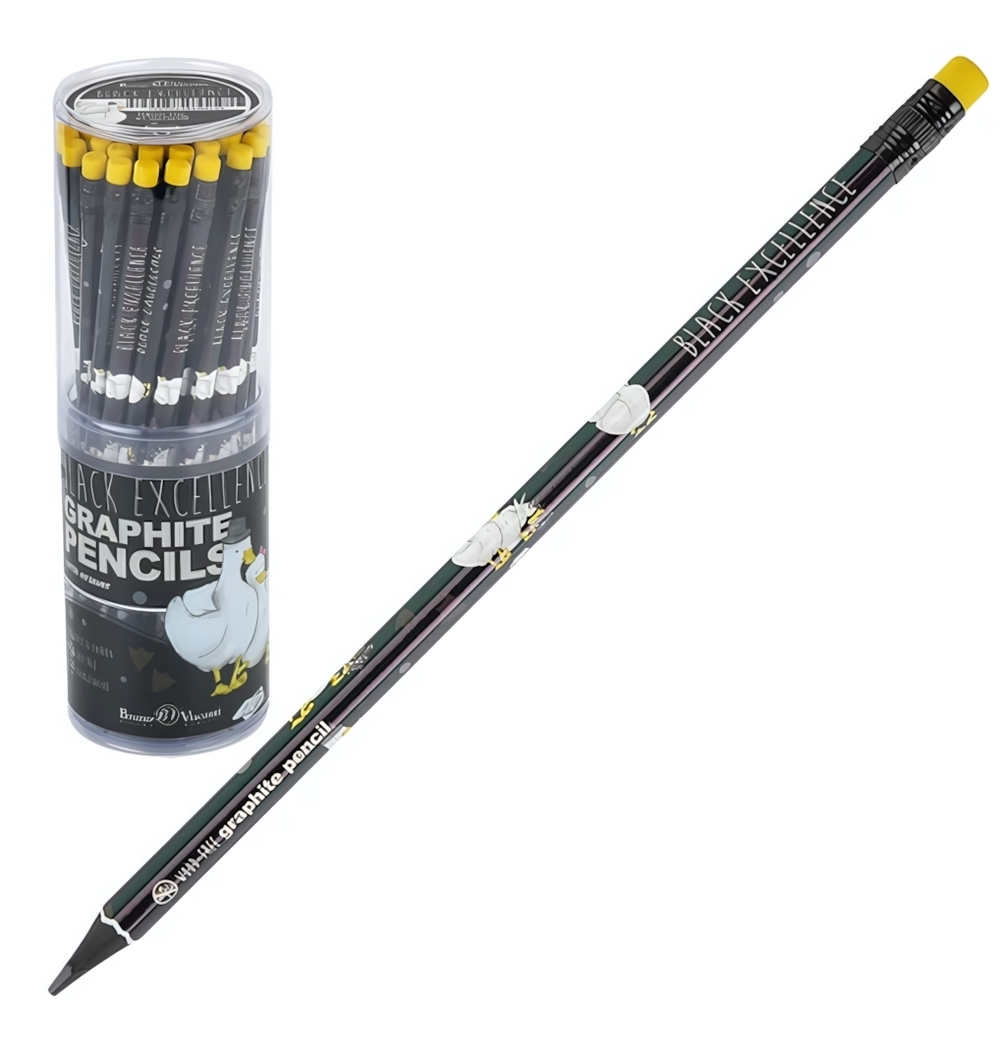 Карандаш ч/г HB с ластиком "Black Excellence. Гуси" корпус пластик. (BrunoVisconti)