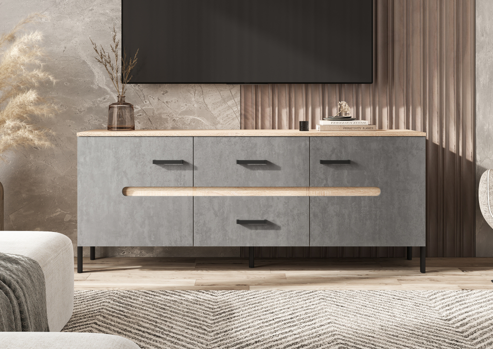 Тумба для ТВ Ким (металл), Бетон темный, Сонома