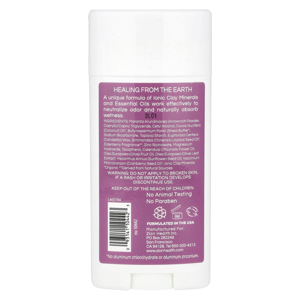 Zion Health, Bold, ClayDry, дезодорант, бузина, 80 г (2,8 унции)
