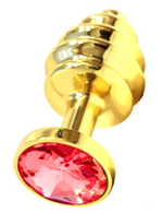 Маленькая рельефная металлическая пробка с красно-алым кристаллом (Цвет: золотой с красно-алым)