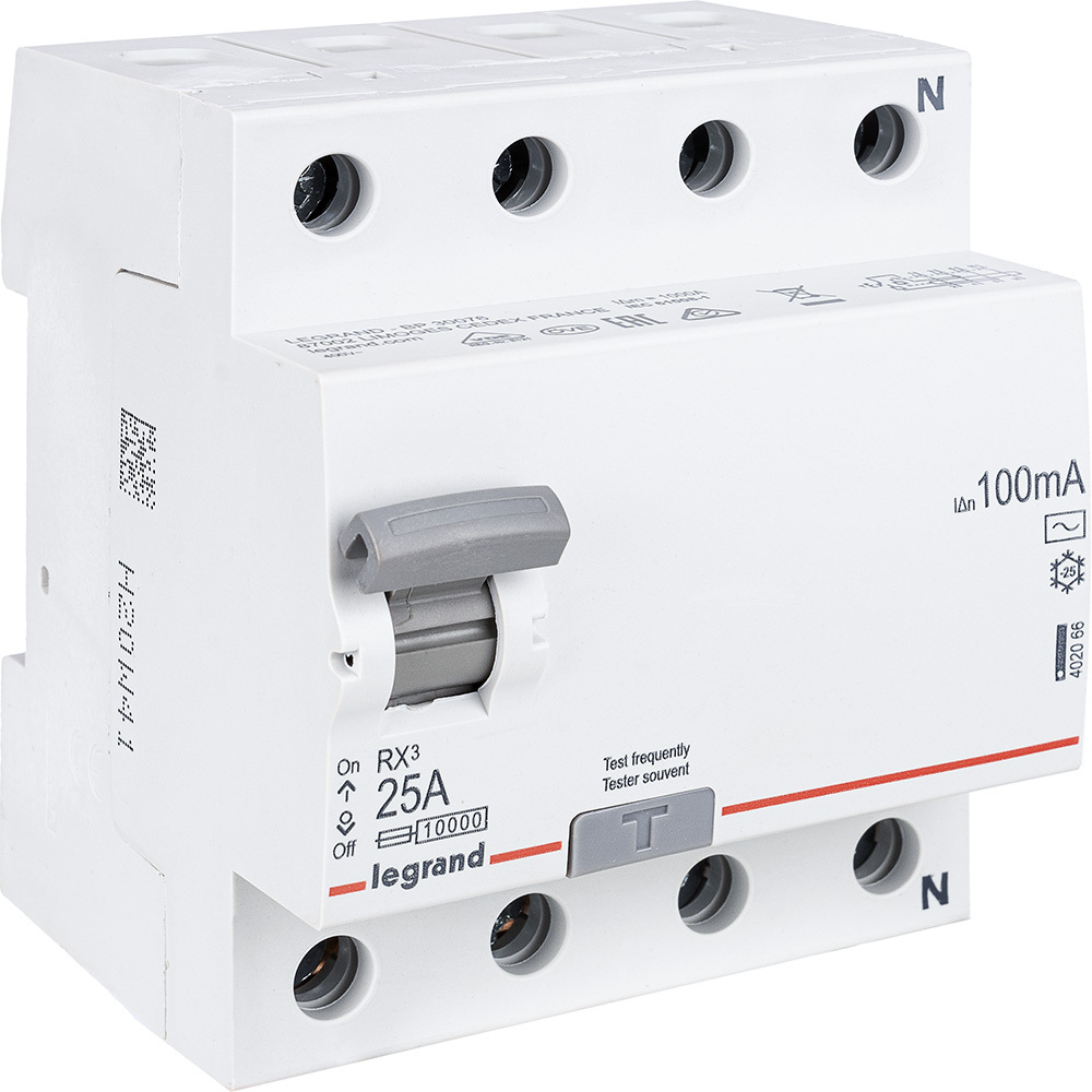 Выключатель дифференциальный УЗО ВДТ 100мА 25А 4П AC Rx3 Legrand