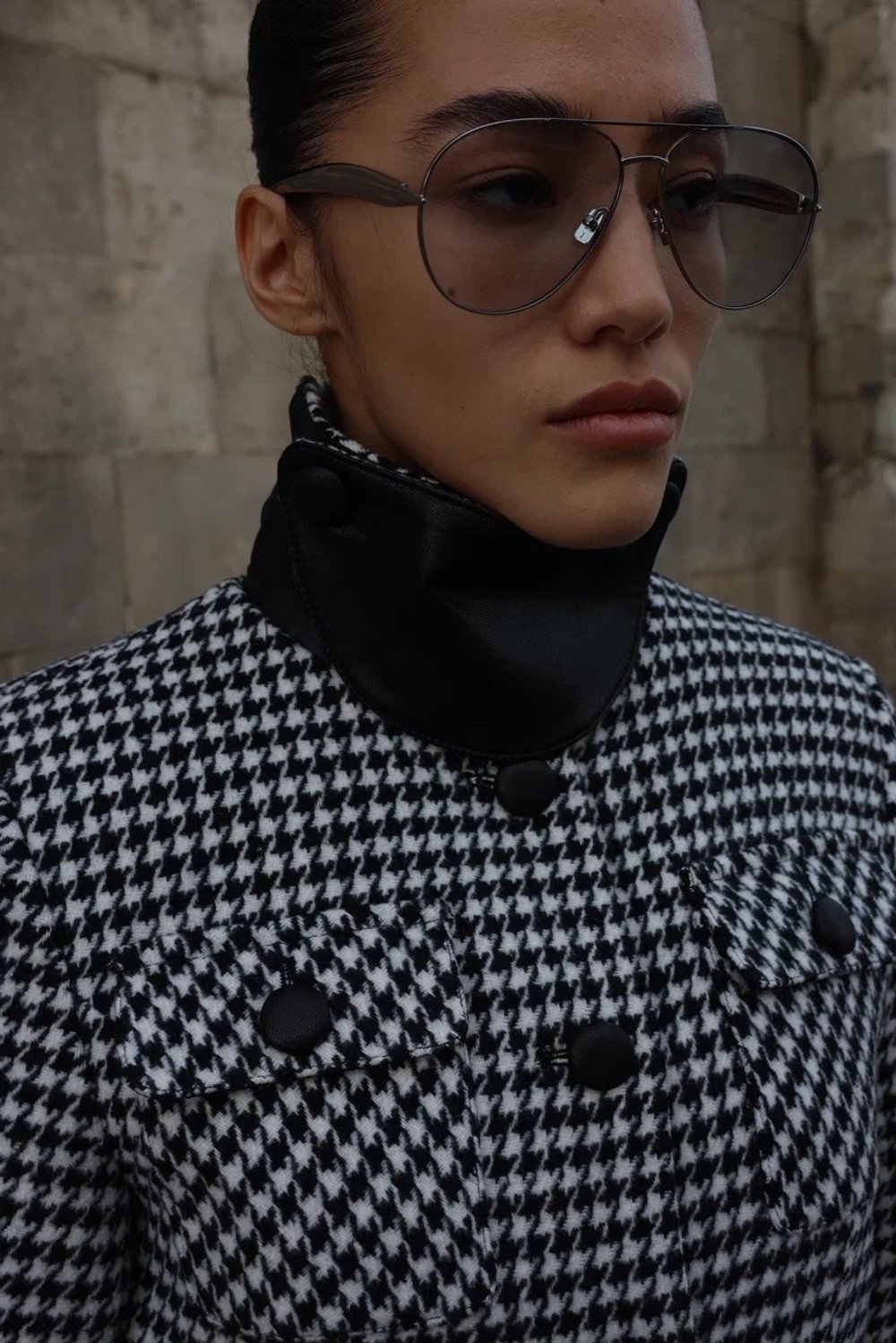 Жакет- пальто из шерсти, Черно-Белый