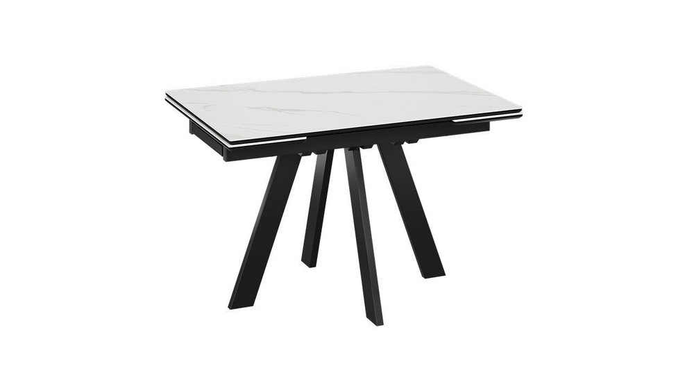 Стол кухонный обеденный раздвижной Черный муар/Керамика матовая белый мрамор 120(180)х80х77 см