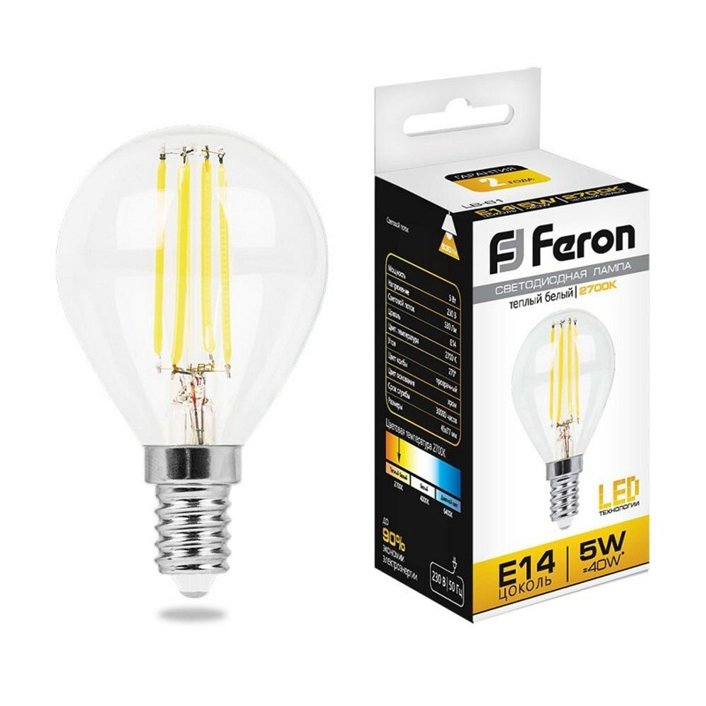 Лампа светодиодная.  5W  230V E14 2700K. LB-61
