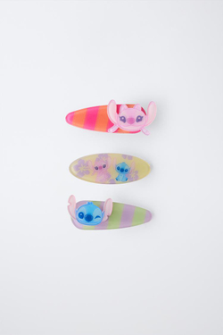ZARA НАБОР ИЗ ТРЕХ ЗАКОЛОК С ПОЛОСКАМИ LILO & STITCH © DISNEY, РОЗОВЫЙ