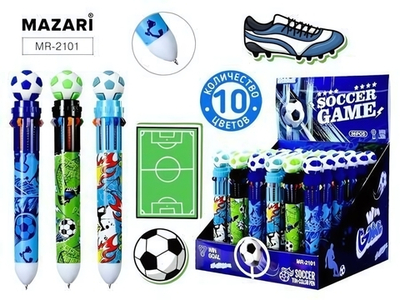 Ручка шарик. автомат 10цв. 0.7мм. "Win goal" корп. цветной, cмен.стержень 68 мм. (Mazari)